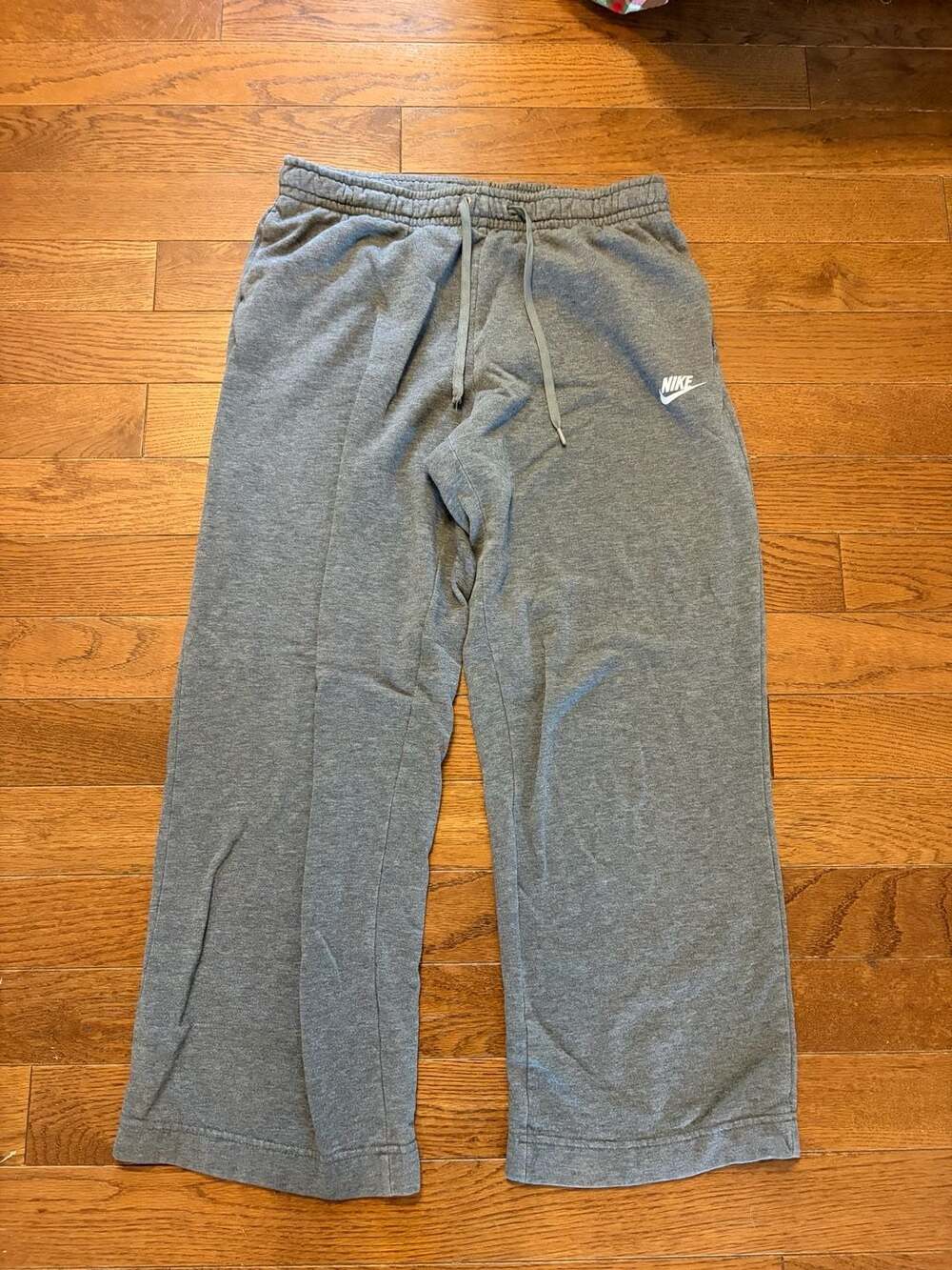 Nike Gray Wide Leg Fleece Sweatpants with Drawstring and Mini Swoosh - Size M